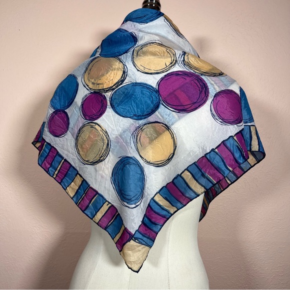 Vintage 40 50 Retro MOD Large Circle Dot Magenta Blue Large Square Scarf - Picture 8 of 17